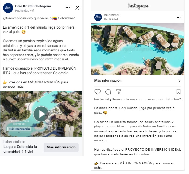 Anuncios Facebook e Instagram Baia Kristal